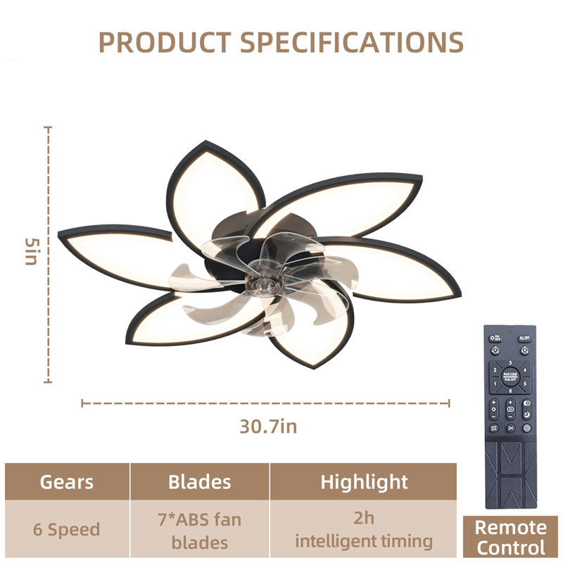 30.7In Ceiling Fan With Lights, Remote Control 3 Color Temperatures,6 Gear Wind Speed Fan Light, Black