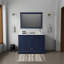 48 po Large meuble-lavabo simple bleu marine avec plateau en marbre, 46 miroirs et une armoire de rangement