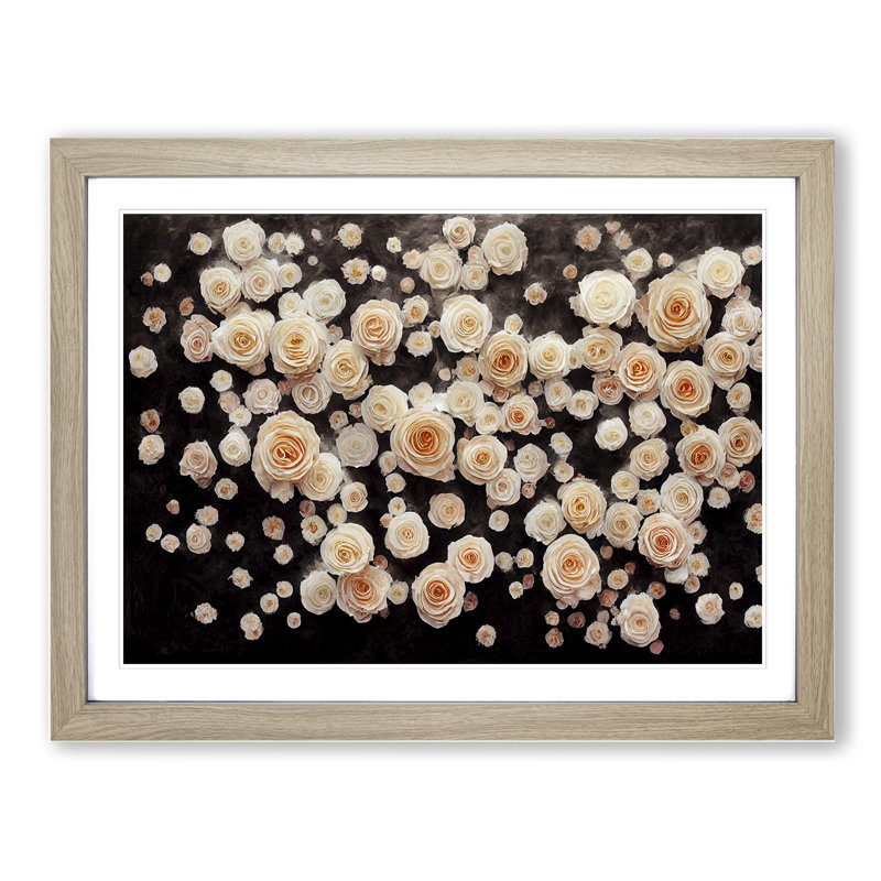 Beautiful Rose Flowers - Single Picture Frame Print, 25cm H x 34cm W x 2cm D, Oak Frame
