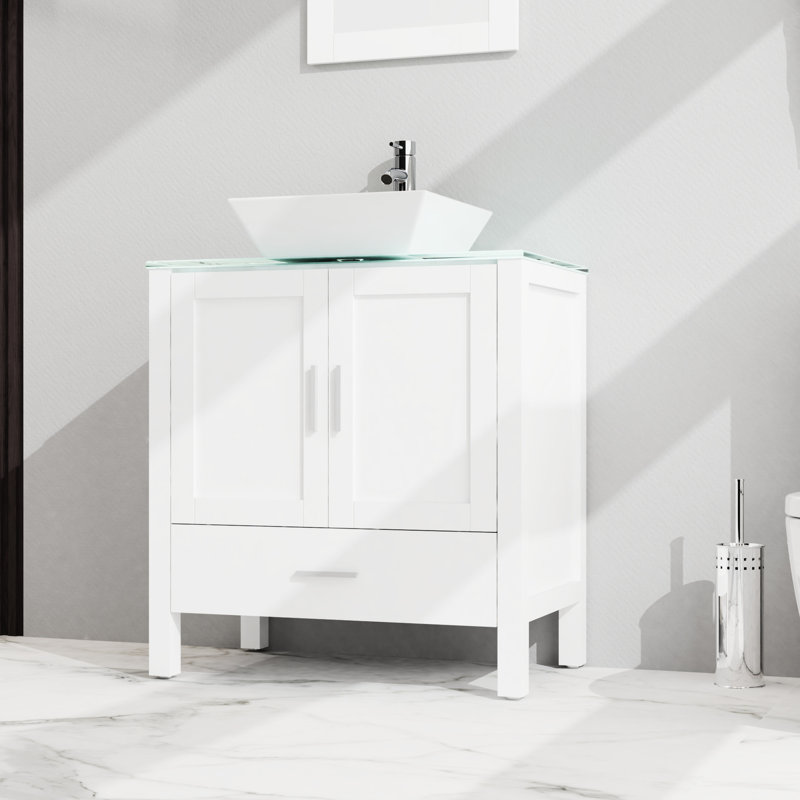 Meuble-lavabo blanc. Armoire en verre avec miroir. 18,5 * 30 * 31,5 pouces 2 portes, 1 tiroir. Vaste espace de rangement. Beaux-faits. Superbe plateau de 30 po à fonctionnement doux. Armoire. Surface généreuse.