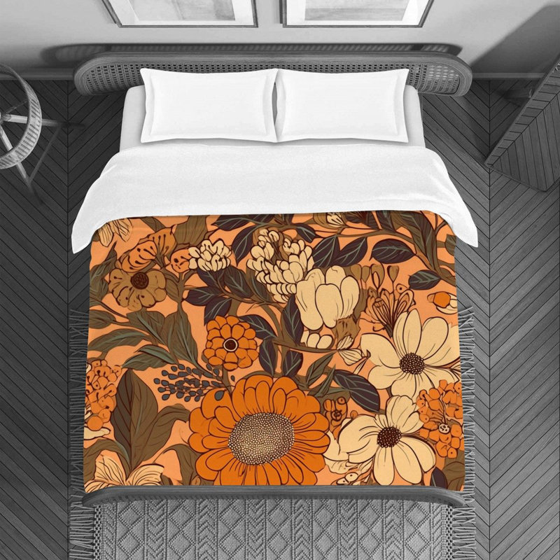 Machine Printed Duvet Cover, Twin Duvet Cover, Orange/Beige