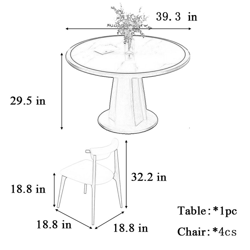 Table et chaise de salle à manger rétro, H 29,5 po x L 39,3 po x l 39,3 po