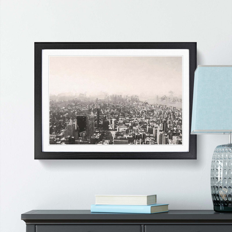The Skyline of New York in Abstract - Framed Print, 35cm H x 50cm W x 2cm D, Black