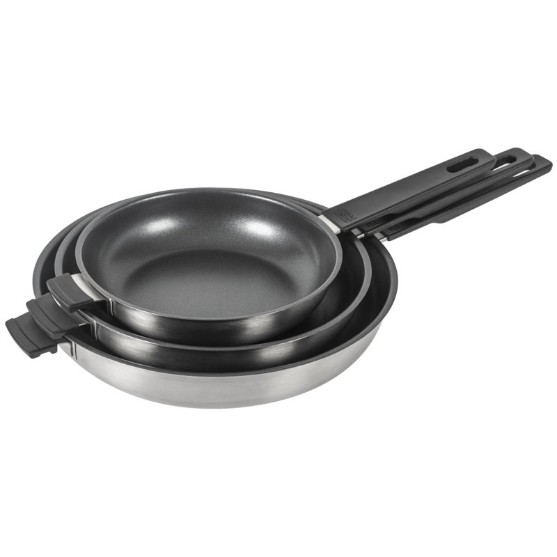 Kuhn Rikon Smart & Compact Stainless Steel Non-Stick Induction Frying Pan, Set of 3 - 20, 24 and 28cm
