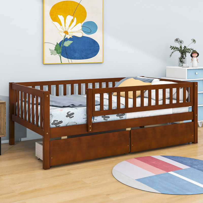 Wood Daybed with Two Drawers and Slats, Walnut, Twin