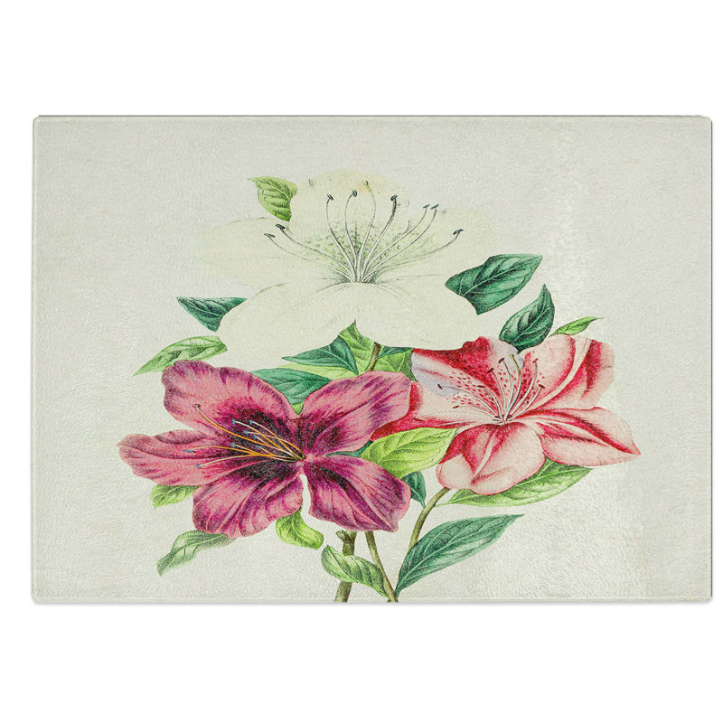 Glass Illustration of Beautiful Flowers Chopping Board, 39 cm W x 28.5 cm L