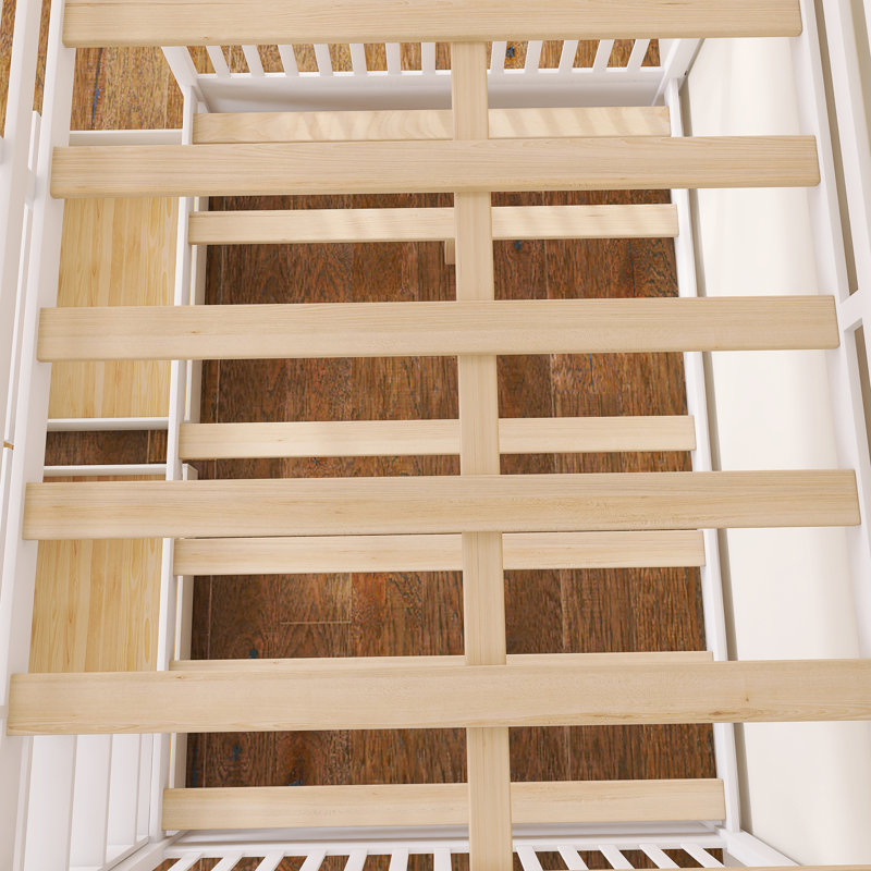 Lit superposé double avec structure en bois avec échelles et deux tiroirs de rangement, Blanc