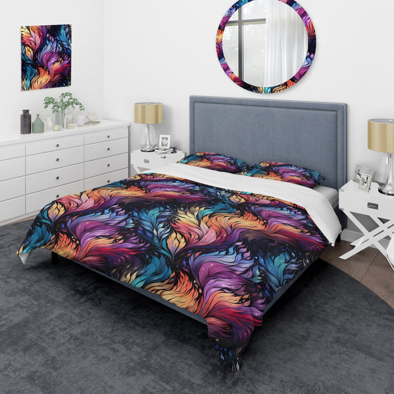 Ensemble de housse de couette mauve et rose, Housse de couette pour grand lit et 2 taies décor