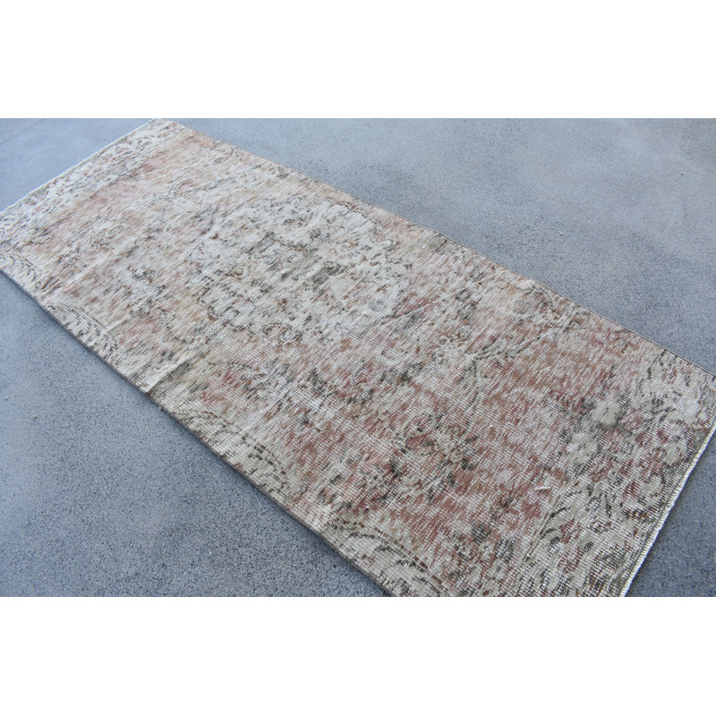 Tapis beige rétro en laine patchwork de 42,5 x 104,7 pouces