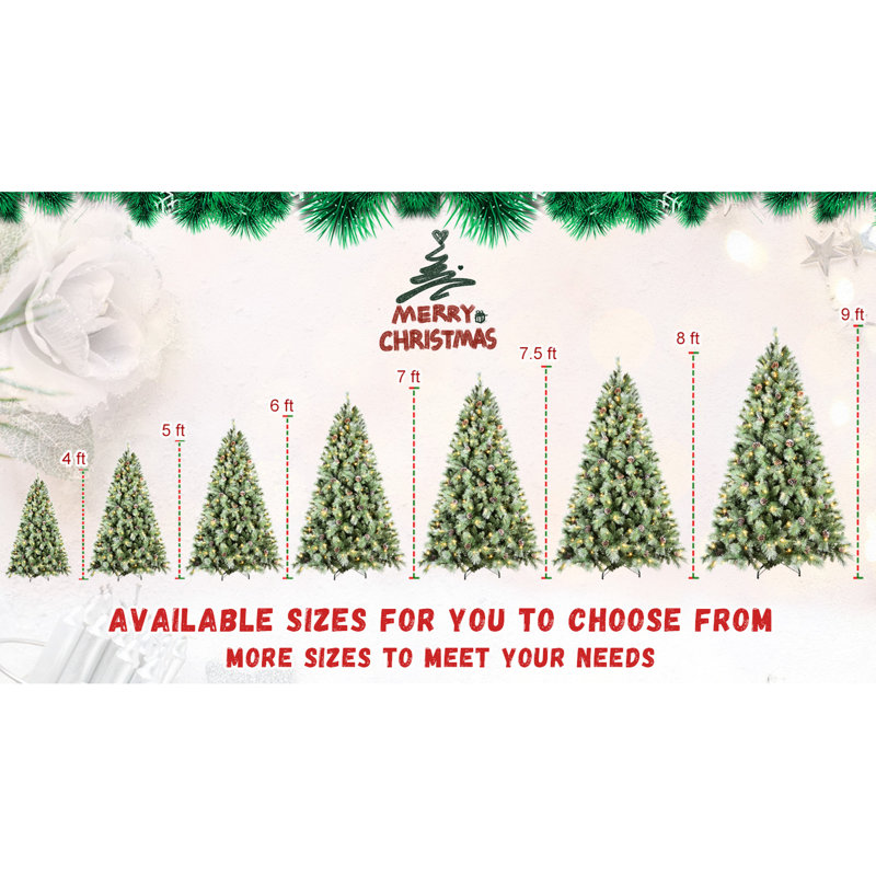 Arbre de Noël de 72 pouces avec 300 lumières blanches préinstallées, 988 pointes d'aiguille dure, 66 branches de pin, structure à charnières à assemblage rapide et support en métal