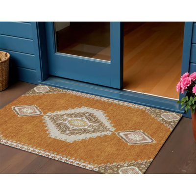 Tapis d'extérieur lavable d'intérieur brun cuivre et ivoire 3 pi x 5 pi