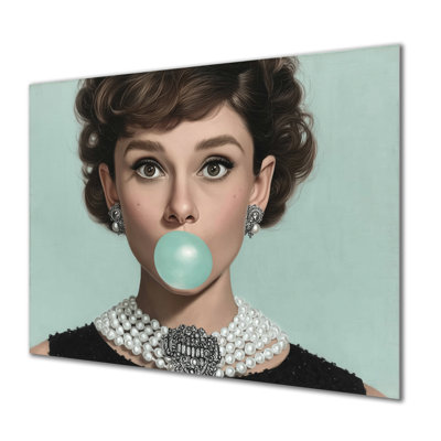 Bleu et blanc, Audrey Hepburn, Pop Art Portrait - célébrité / décoration murale en métal, impression sur métal glam