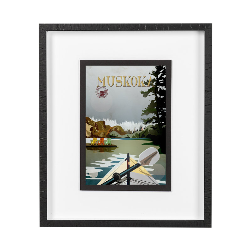 «Muskoka Go» par Simeng, reproduction d'art encadrée sous verre, H 25,5 po x l 21,5 po x P 1,5 po, Cadre simple noir, Blanc