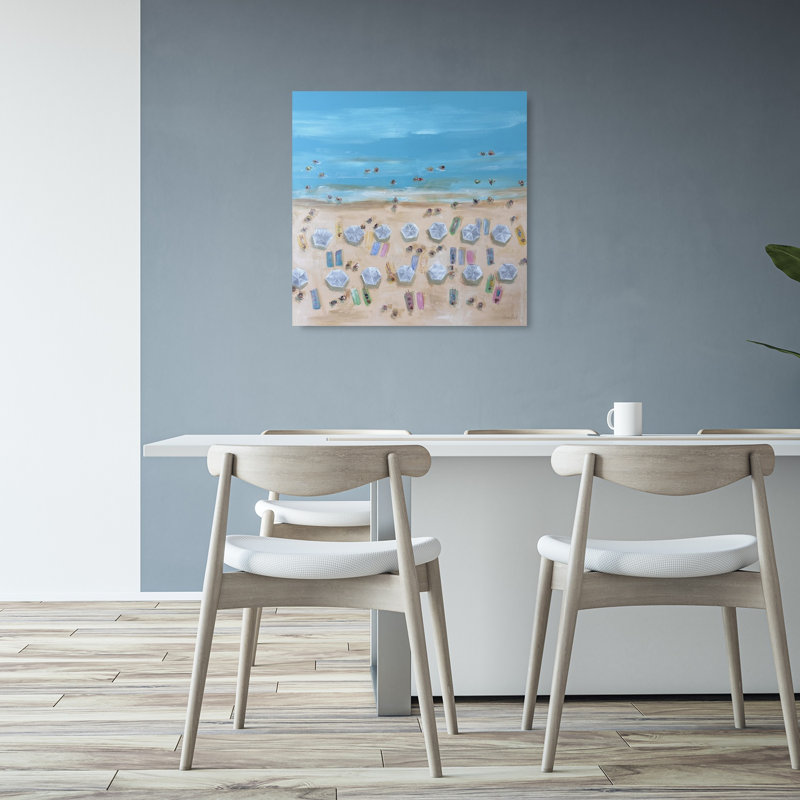 Summer Beach Day Contemporary Beach Ocean Wall Art Print by Emma Bell - Wrapped Canvas Print, 81.28cm H x 81.28cm W