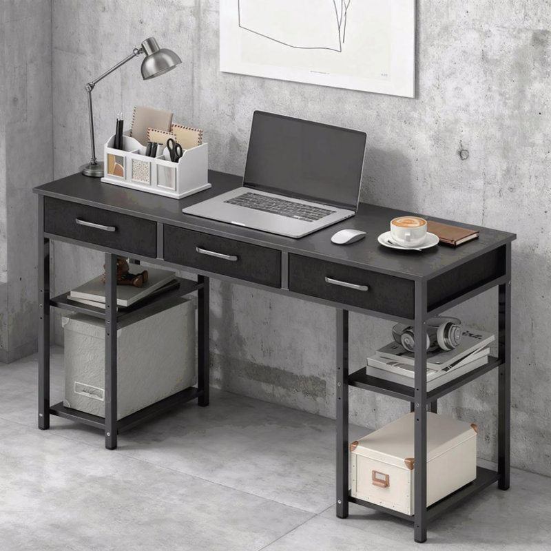 Petit bureau d'ordinateur, bureau d'écriture avec tiroirs en tissu, pour la maison et le bureau, Black