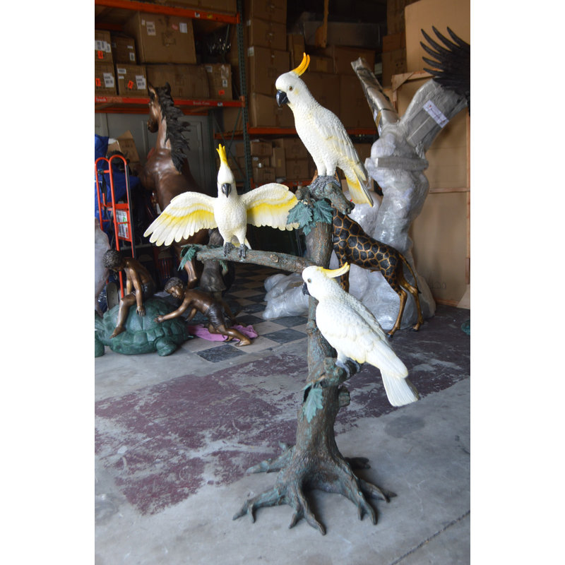 Bronze Tropical Cockatoo Tree Statue with Hand-Painted Finish