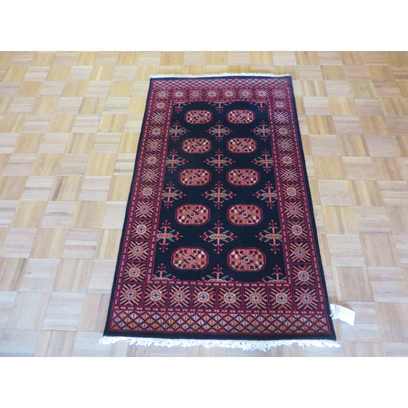 Tapis brun / noir en laine noué à la main Southwestern, Rectangle 3 pi x 5 pi 1 po