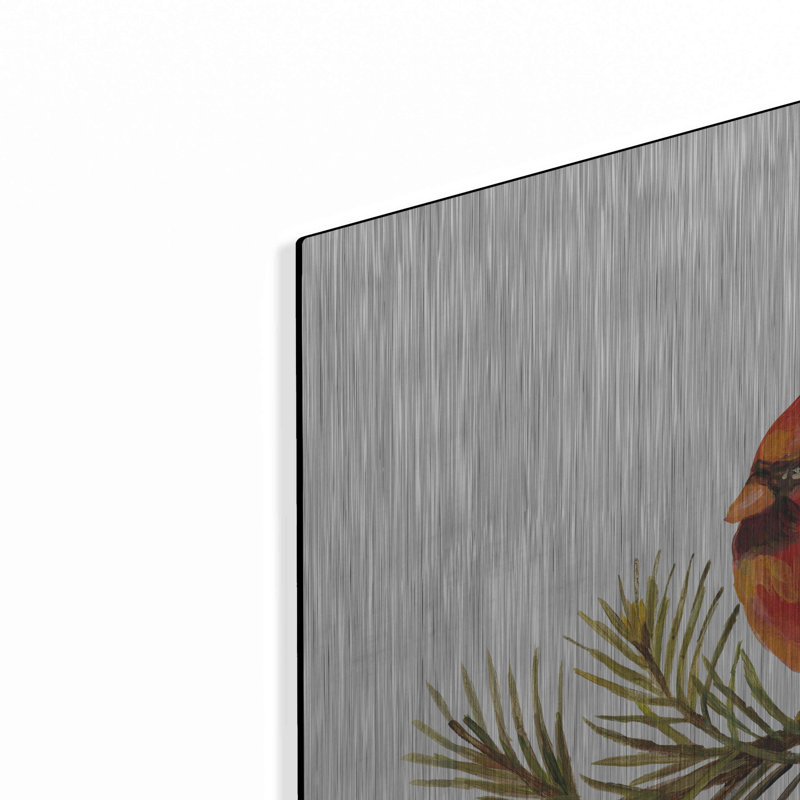 Luxe métal Art «Cardinal Christmas V On White» par «Cardinal Christmas V On White» par Silvia Vassileva, H 24 po x l 24 po