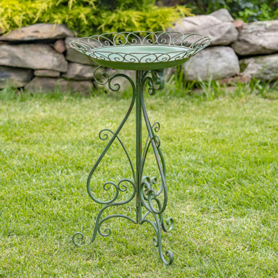 28" Tall Round Iron Birdbath with Folding Stand in "Stephania"
