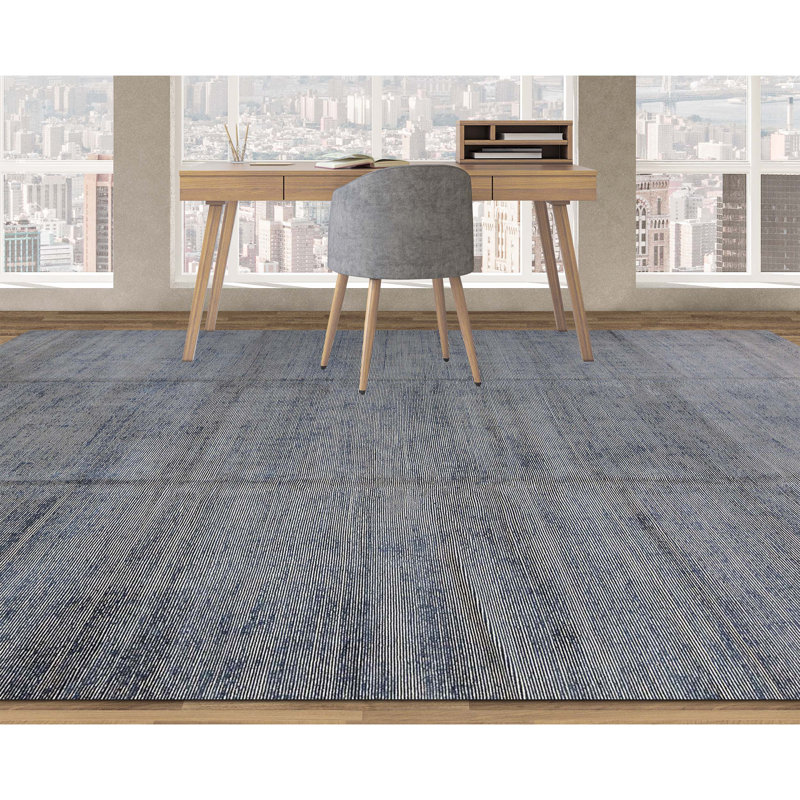 Hand-Knotted High-Quality Dark Blue Area Rug