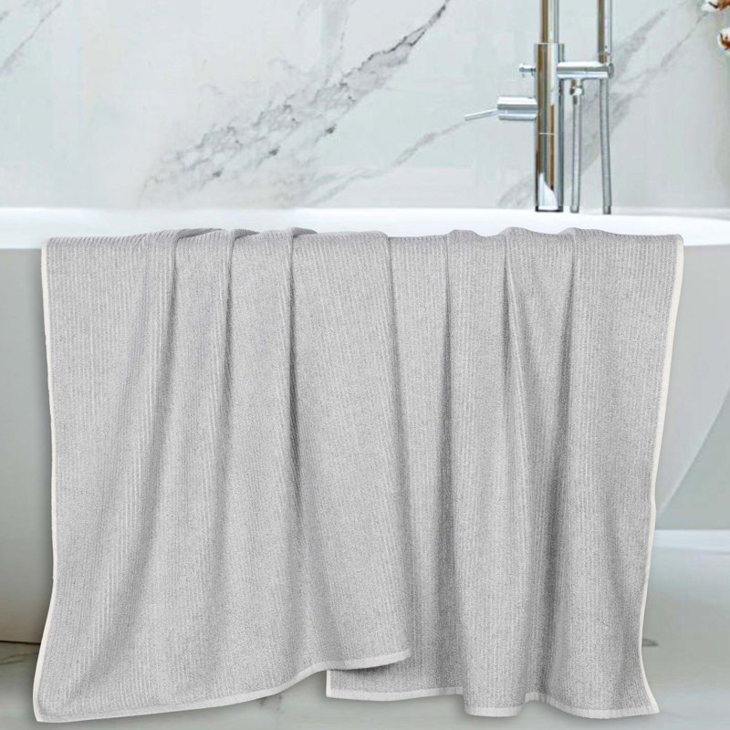 Destin Viscose Cotton Blend Medium Weight Textured Ribbed Bath Sheets, Platinum