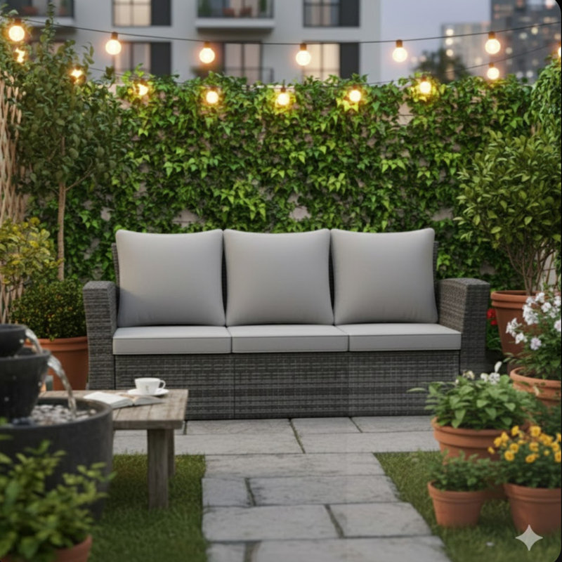 3-seat upholstered Outdoor Sofa with Cushions, Gray