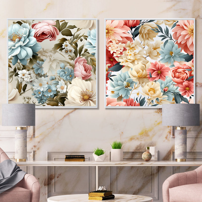 Clarisse - ensemble de 2 impressions sur toile florales, Cadre blanc, H 30 po x l 61 po x P 1 po