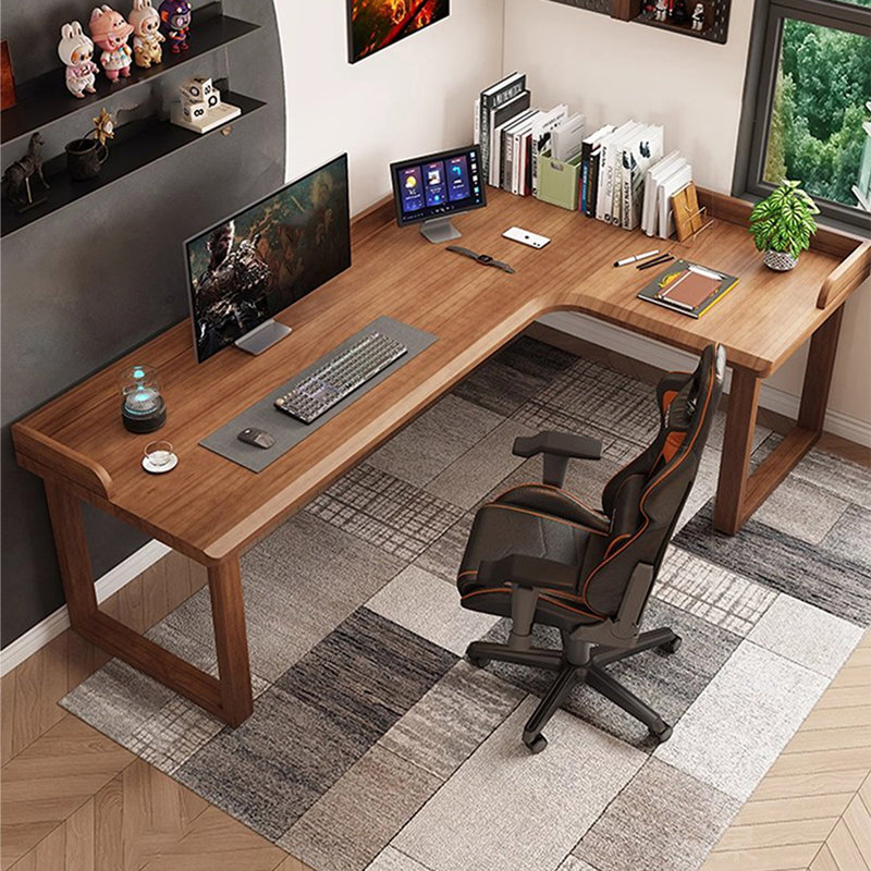 Nut-brown L-Shaped Solid Wood writing desk, 29.53" H x 78.74" W x 55.12" D, Right Hand Return, Nut Brown