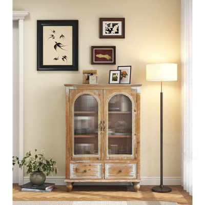 Armoire de rangement en bois avec 2 portes en verre et 2 tiroirs