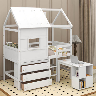 Melisha Twin Size House Loft Bed with Storage Desk and 3 Drawer Chest -  Harper Orchard, F0C62785CC38465FB7CC0A39EDA4CD2F