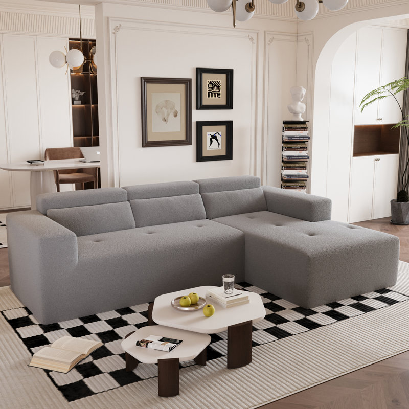 Canapé modulaire moderne avec tissu en peluche, conception en L, canapé d'angle à 3 places, rembourré avec méridienne et coussins pour le salon, aucun assemblage requis