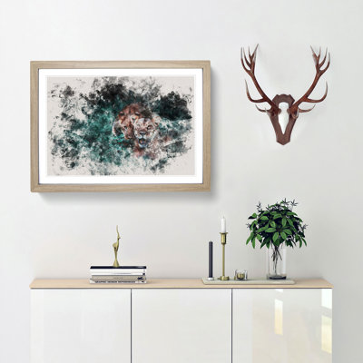 Two Lions In The Shadows Watercolour - Single Picture Frame Print on MDF
