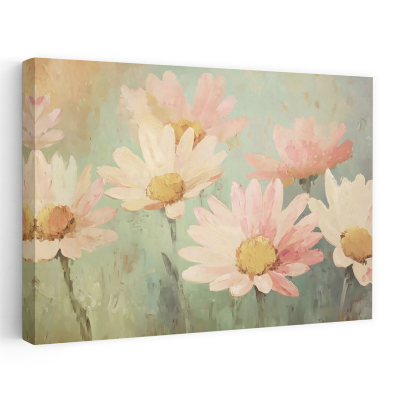Rose, marguerites antiques délicates, marguerite élégante, printemps, art mural, 32" H x 48" W