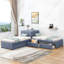 L-shaped Upholstered Platform Bed with Trundle and Drawers, Linked with a Built-in Desk for Enhanced Space Utilization and Comfort