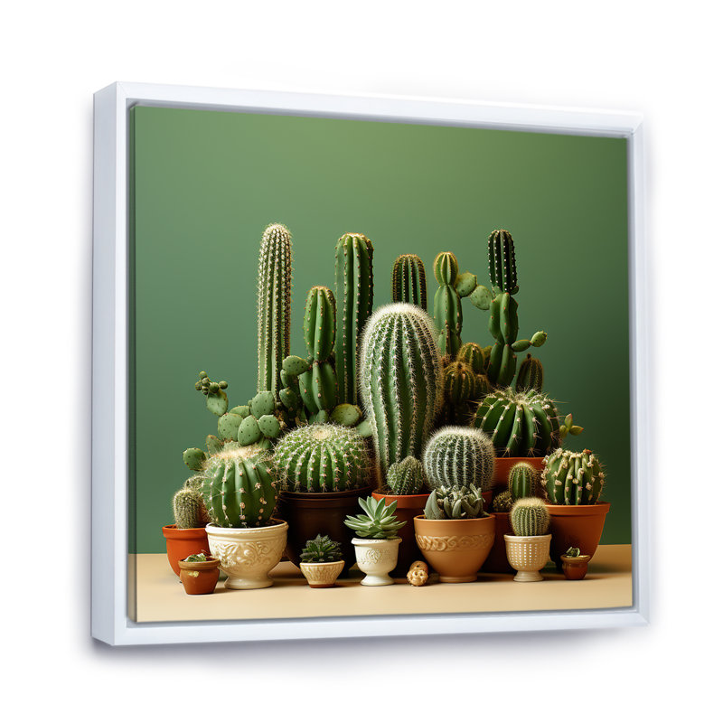 Cactus Jade Juxtaposition I - Cactus, reproduction d'art sur toile, H 36 po x l 36 po x P 1,5 po, Cadre flottant blanc