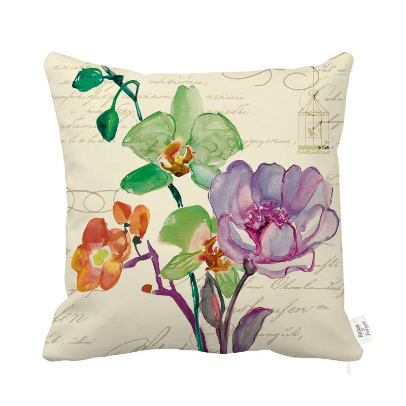  Housse de coussin carré et insert, Mauve/vert/orange, polyester