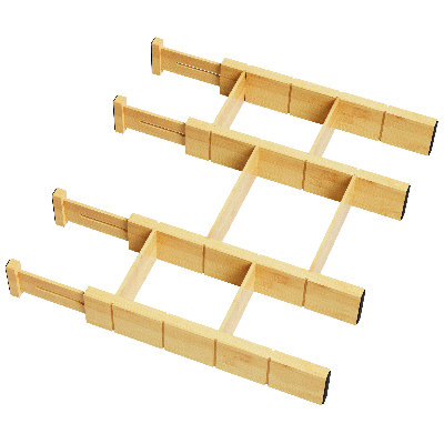 Bamboo Drawer Dividers with Inserts & Labels, 4 Dividers with 9 Inserts, Adjustable Expandable Organizers for Kitchen, Home, Office & Dressers