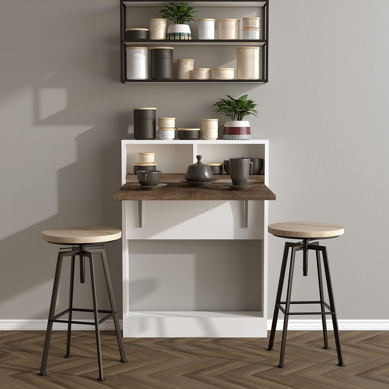 Table pliante moderne avec option de fixation murale | 100% panneau de particules enduit de mélamine, épaisseur: 0,7 pouce | Capacité de poids maximale: 33 lb | Plusieurs tablettes pour une utilisation polyvalente, idéale pour les espaces de maison et de bureau