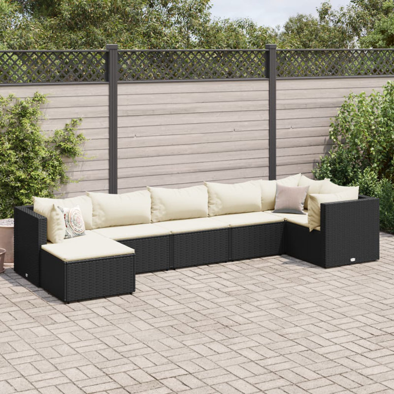 Ensemble de patio 7 pièces avec coussins en polyester brun Latitude Run®, Blanc crème, Brun