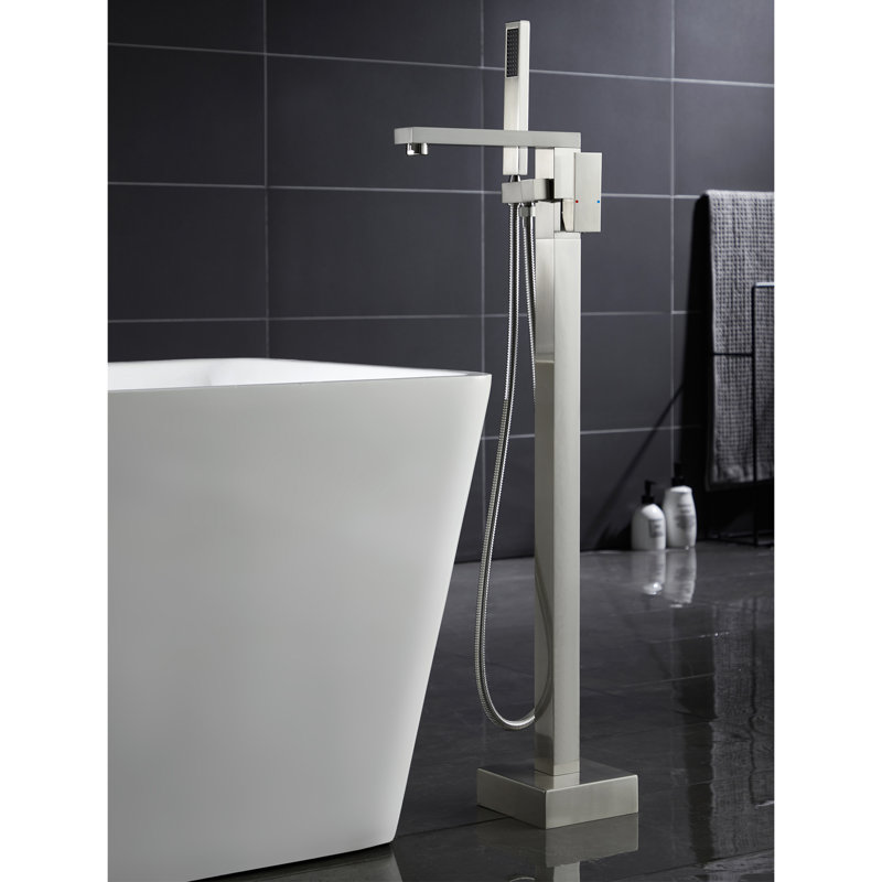 Robinet de baignoire autoportant en acier inoxydable 304 avec douche à main, Nickel brossé