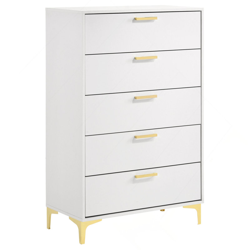Commode rectangulaire à 5 tiroirs, Blanc