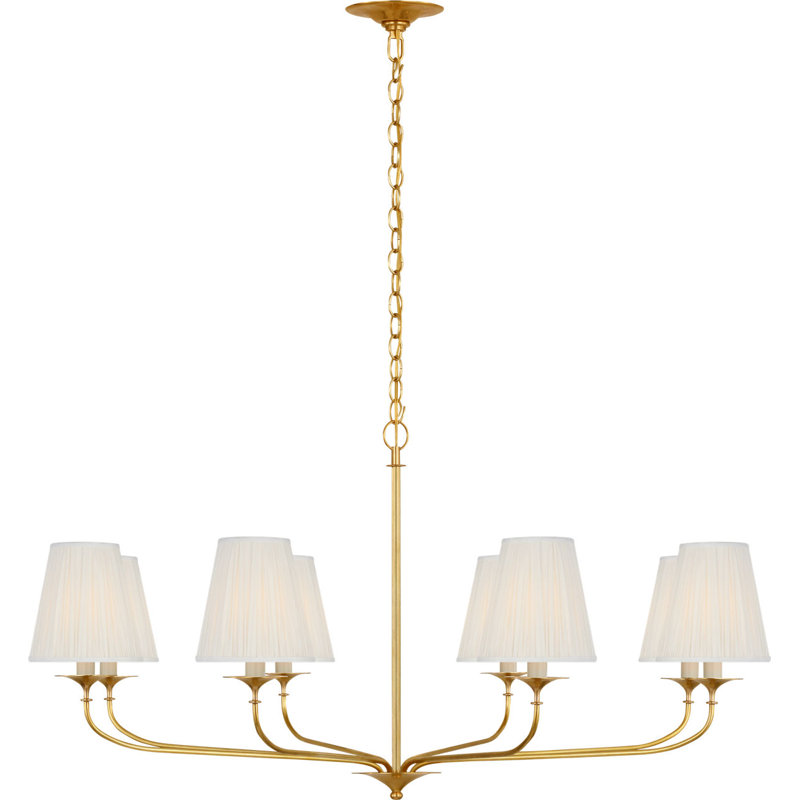 Knox Chandelier with Silk Pleated Shades, Antique Brass, 8 Lights, 21.25" H x 42" W x 42" D