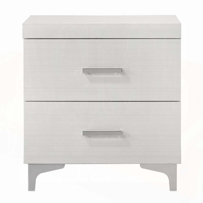 Modern Contemporary White Finish Nightstand with 2 Drawers and Metal Legs for Stylish Bedroom Storage