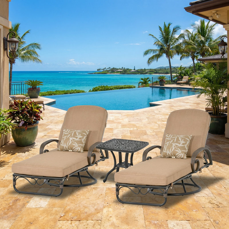 Chaise longue simple 86,5 po avec coussins et table