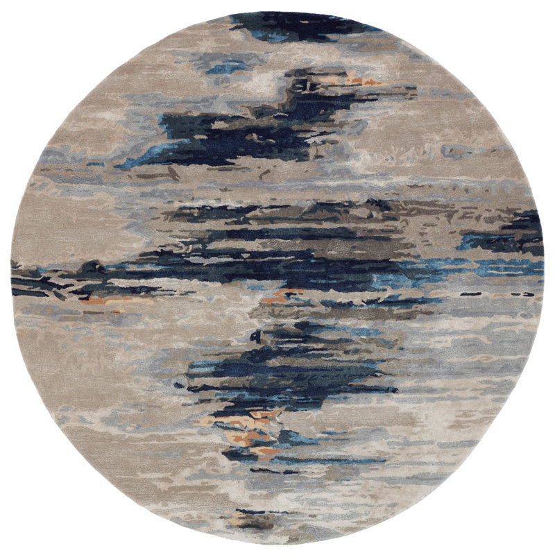 Tapis bleu touffeté à la main Fairlop, Rond 8 pi