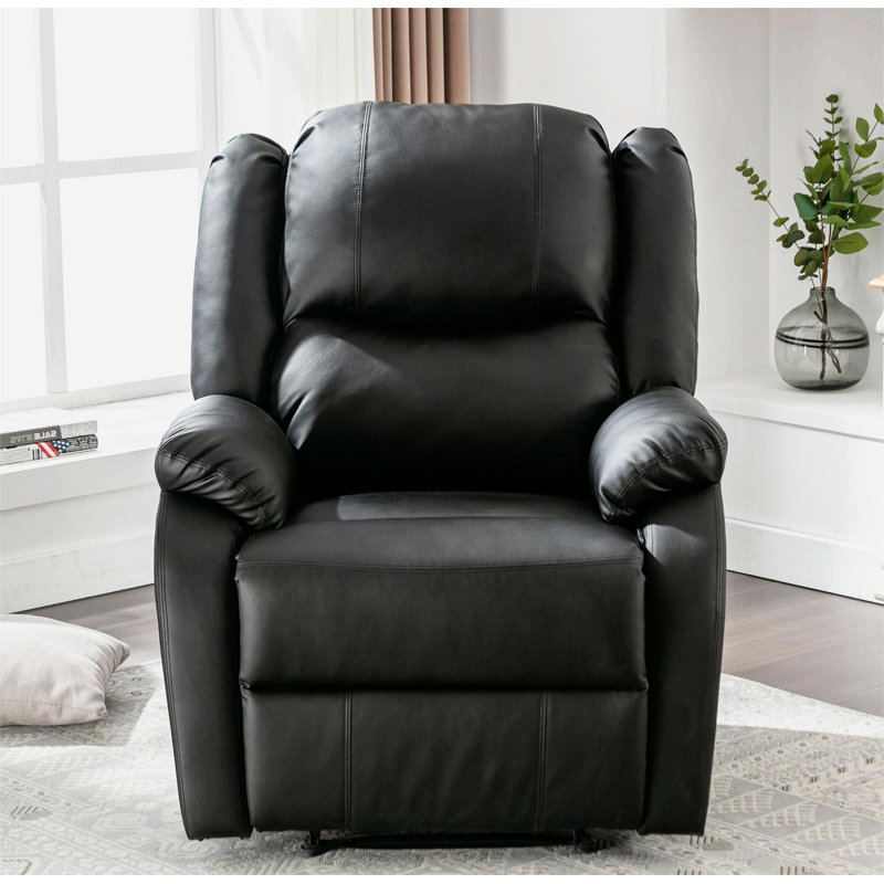 Laekyn Faux Leather Manual Rocker Recliner, Black