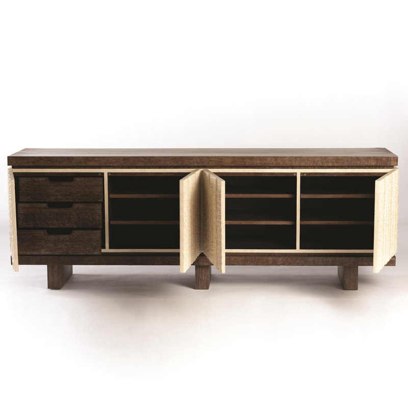 Brown Eucalyptus and Resin Media Cabinet with Adjustable Shelves