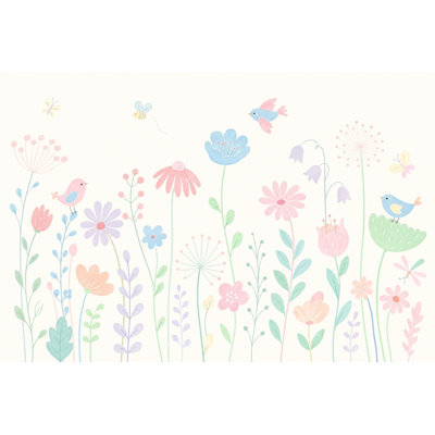 Pastel Floral Wallpaper Watercolor Removable Whimsical Meadow Wall Decor