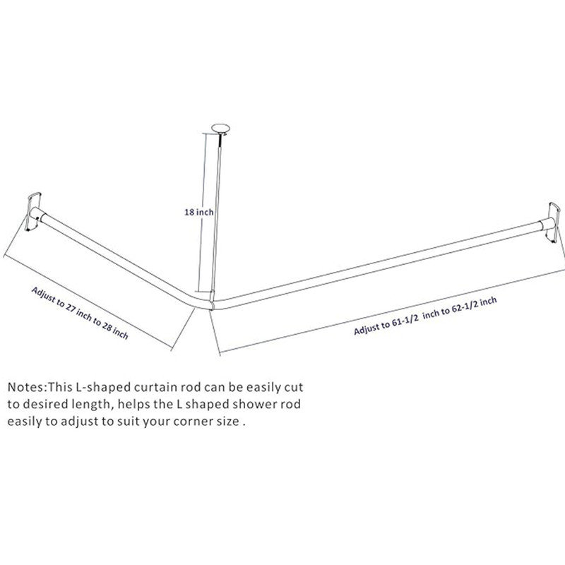 Chrome L-Shaped Wall and Ceiling Mounted Shower Curtain Rod