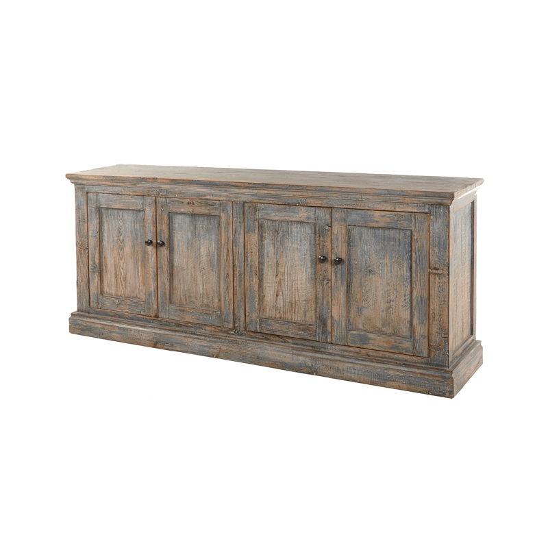 Buffet Miy, 4 portes, pin 83 pouces, Bleu antique